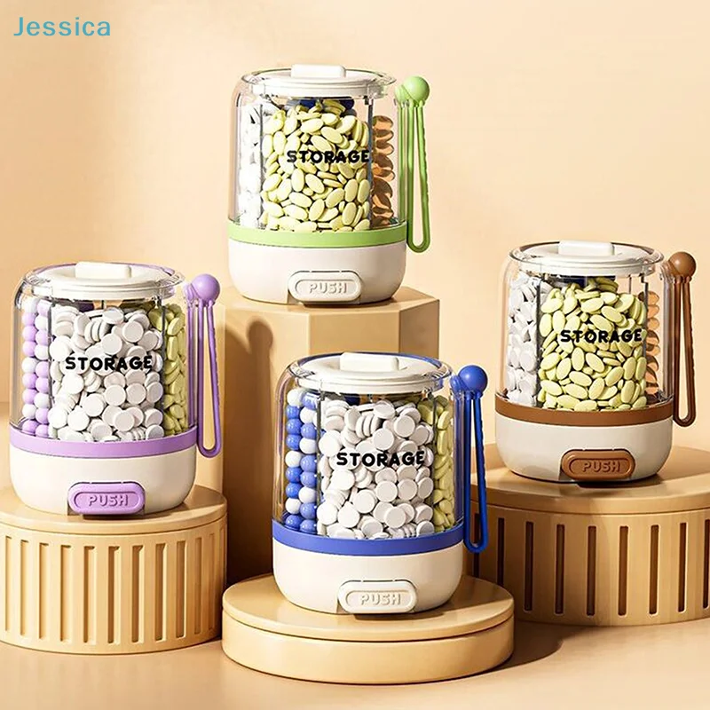 ♥Push-Type Rotating Pill Organizer - Transparent Multi-Layer Medicine Storage Container, Portable Daily Pill Dispenser