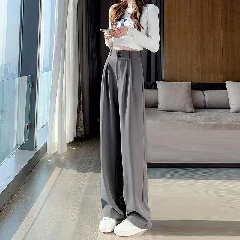 Women Korean Fashion Casual High Waist Wide Leg Suit Pants Female Elegant Solid Straight Trousers 2024 Spring Summer Pantalones