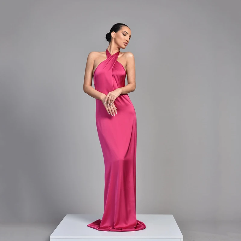 

Thinyfull Sexy Prom Dresses Mermaid Halter Neck Backless Satin Evening Dress Formal Saudi Arabia Cocktail Party Gown Custom Size