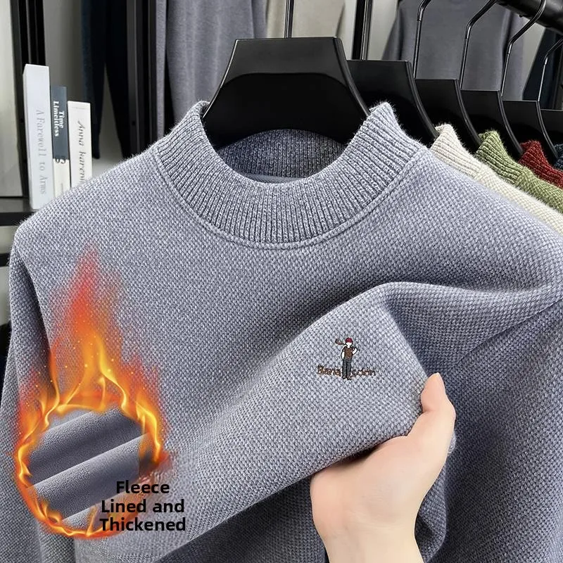 

Мужской теплый зимний свитер Thiened Fce с высоким воротником, вязаный, на подкладке, мягкий, повседневный, для осени и середины года, в китайском стиле