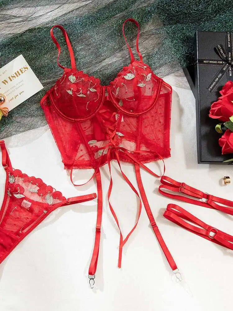 Seksowne, jednokolorowe body z haftem kwiatowym, przezroczystą koronką, siateczką, odkrytymi plecami, głębokim dekoltem V, ramiączkami, bez rękawów, urocze EIOA