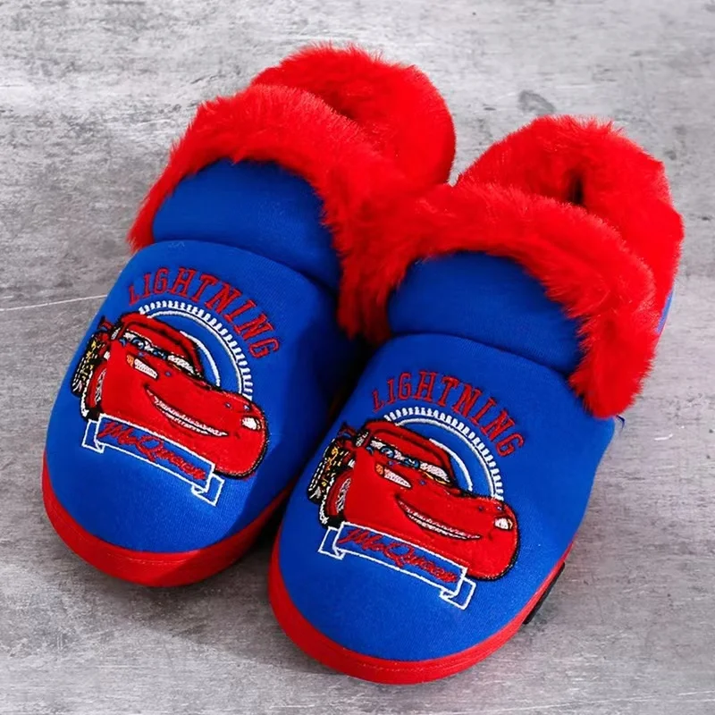 Disney Boys Girls Winter Cotton Slippers Baby Cartoon Minnie Mouse McQueen Cars Snow White Print Kid Indoor Anti-slip Home Shoes