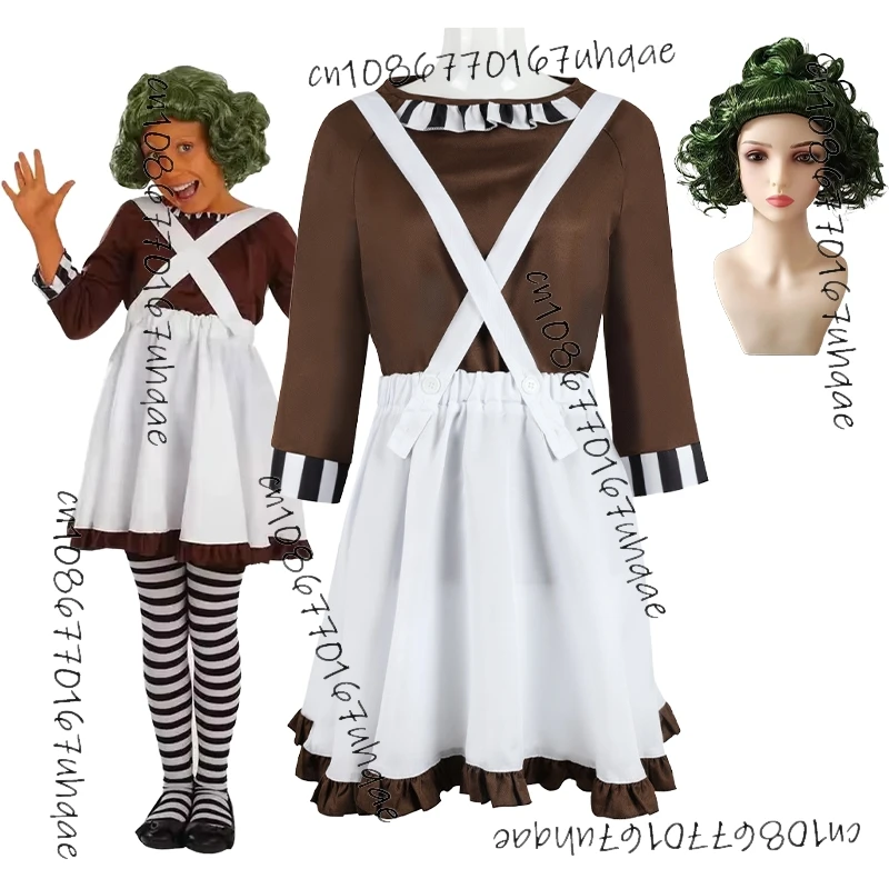 Willy Charlie disfraz de Cosplay película Loompa Oompa traje de juego de rol traje completo con peluca verde traje de fiesta de Carnaval de Halloween