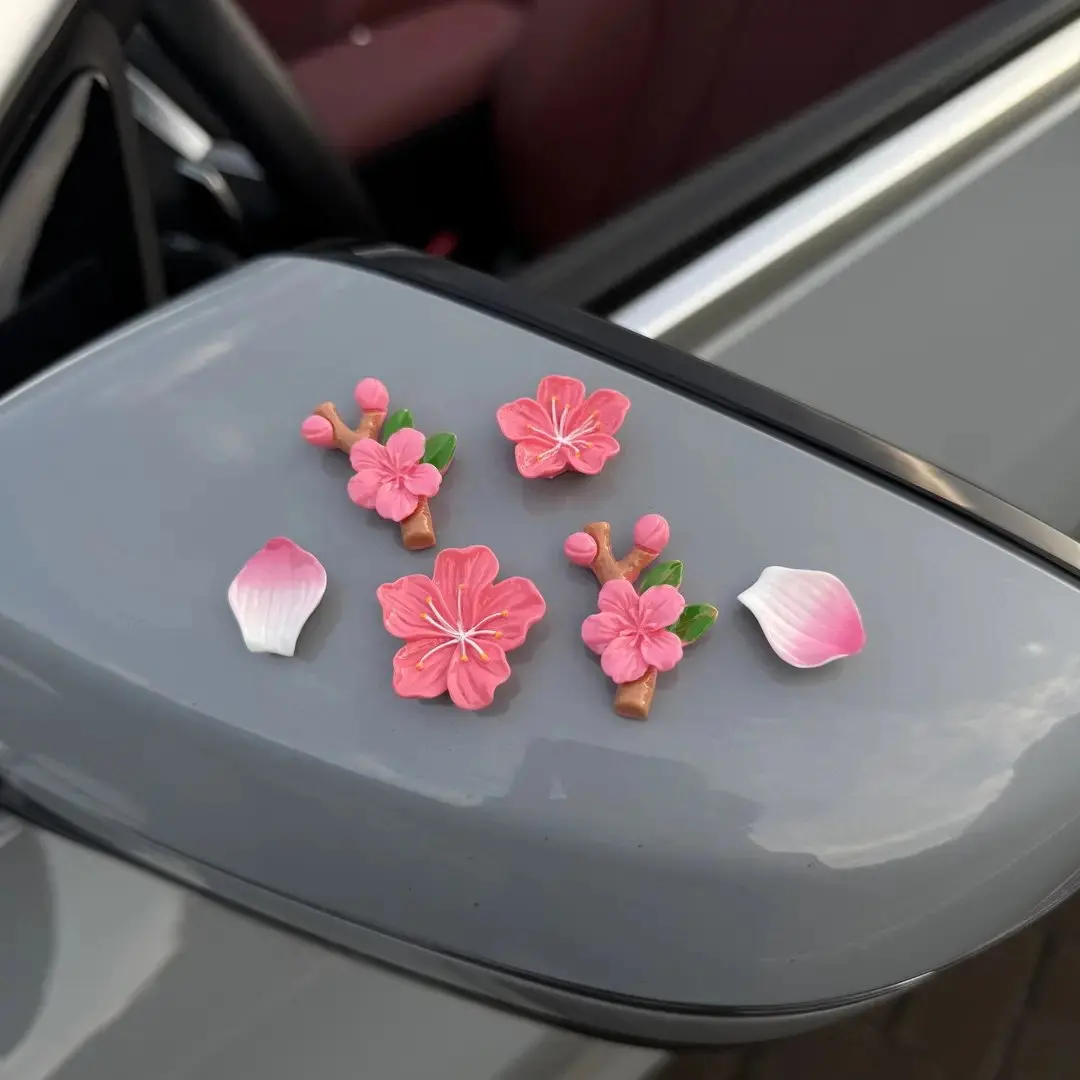 3D Pfirsichblüten-Auto-Ornament-Dekoration für Armaturenbrett, Mittelkonsole, Elektroroller-Innenraum, Computer, Kühlschrankmagnet – Detail 9