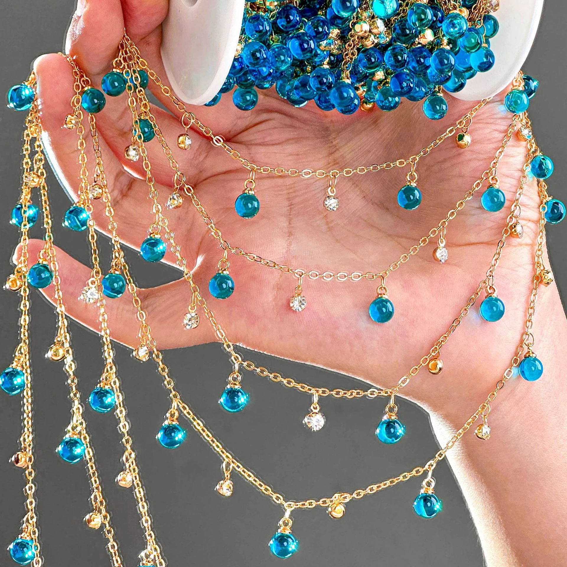 0.5/1/2Meter Round Glass Beads Charm Chains Tassel Chain DIY Necklace Bracelet Fashion Jewelry Clothing Accessories view 2