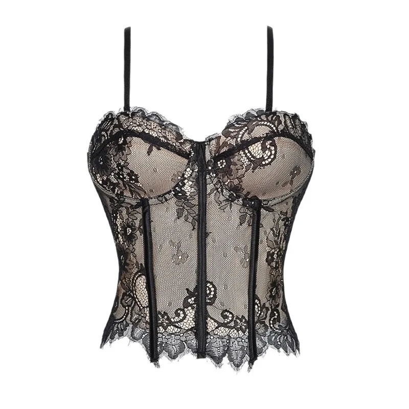

Fashion Hollow Lace Camisole Transparent Slim fit Lace Corset Streetwear Tanks Suspender Vest Travel