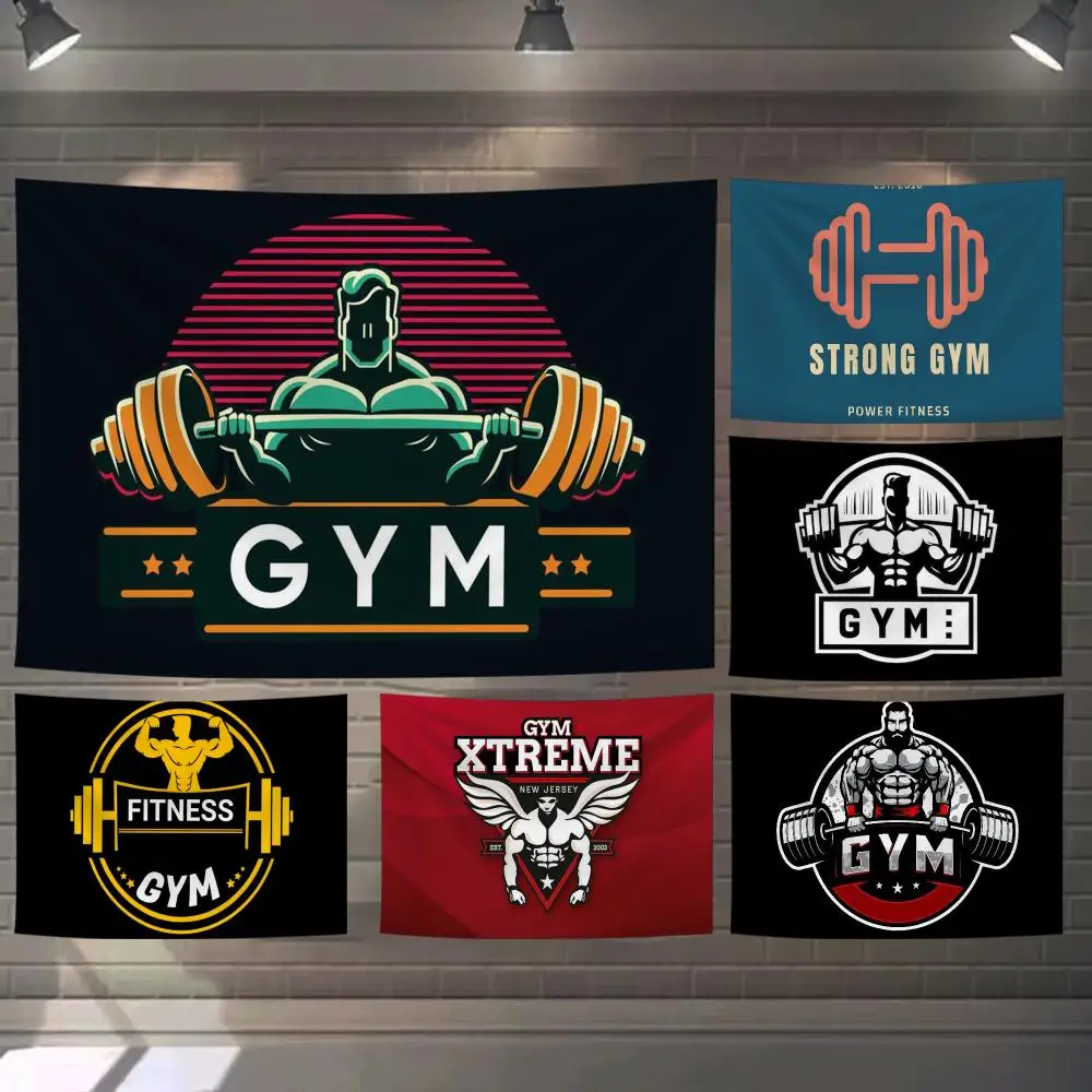 G-GYM Fitness Tapestry Custom Living Bedroom Party Dormitory Interior Wall Bohemian Decoration Attached Clip