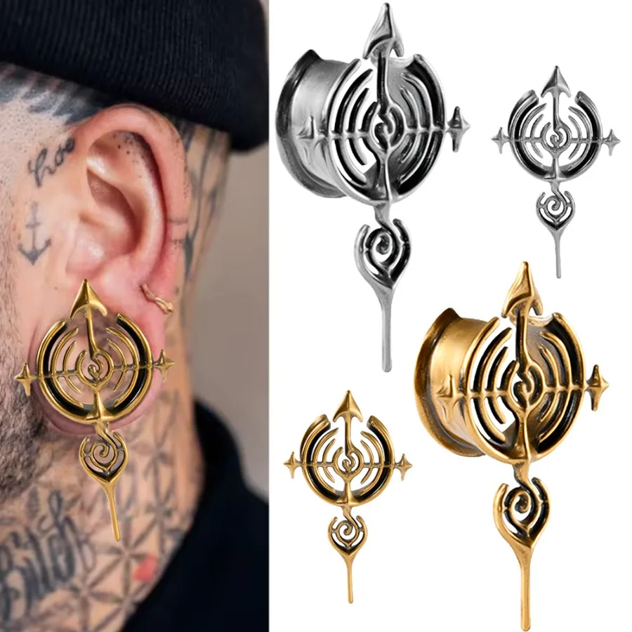 1 Pair Retro Gold Vortex Cross U-shaped Ear Antique Silver One-piece Ear Expansion Electroplated Piercing Copper Jewelry