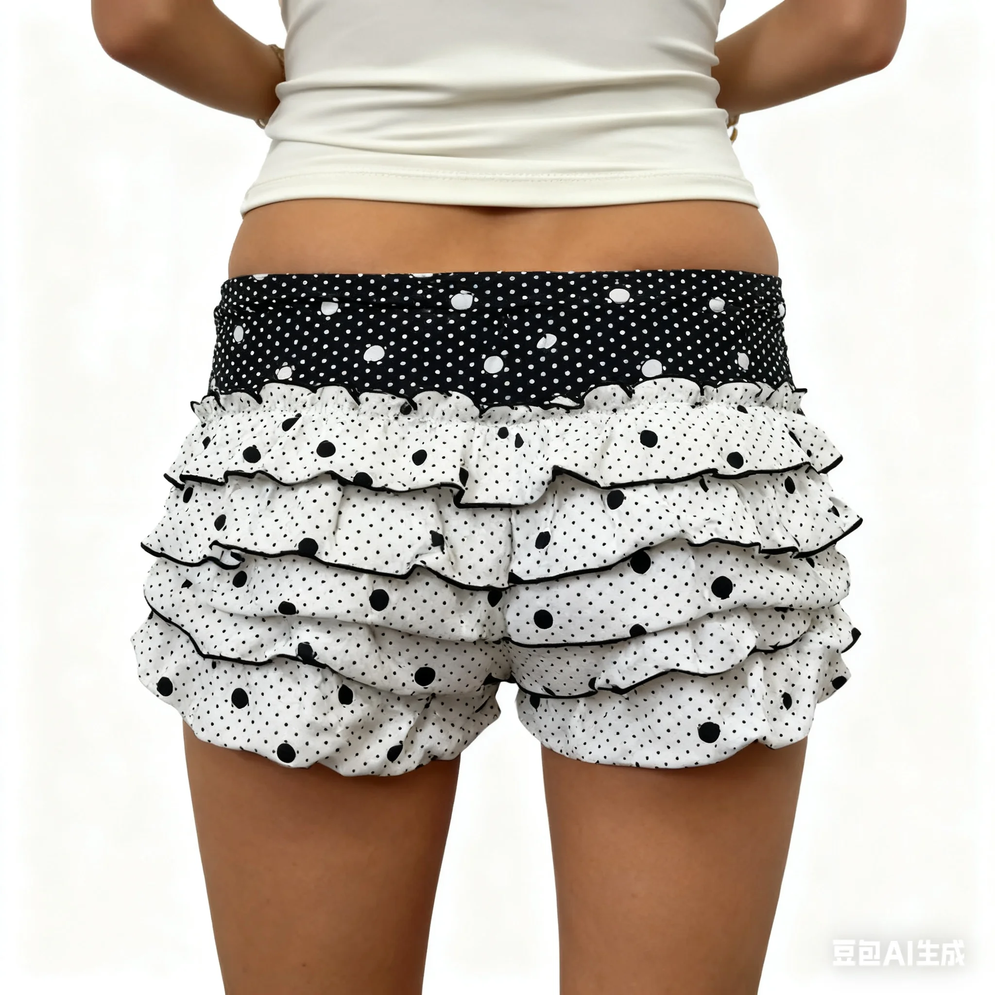 Women's Summer Slim Shorts Dot Print Low Waist Tiered Ruffled Bodycon Short Pants