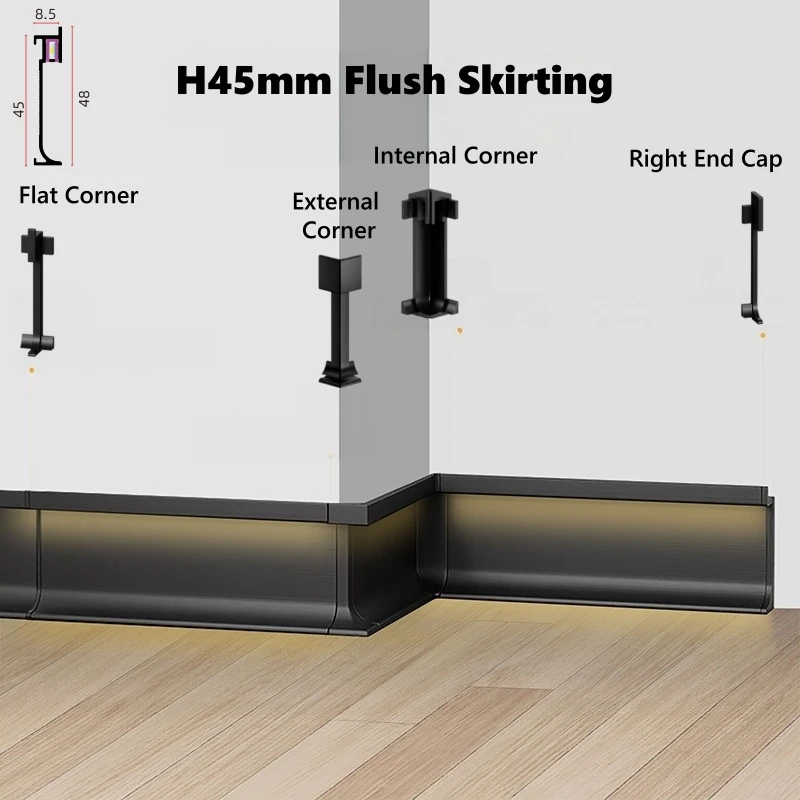 3pcs H3/5/8cm Thin LED Skirting Line Accessories Aluminum Channel Connector Baseboard Bar Light Internal External Corner End Cap