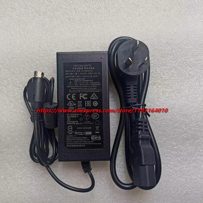 Genuine SOY SOY-2400250-332 24V 2.5A Switching Adapter AC DC Adaptor Charger 60W Printer Power Supply Original