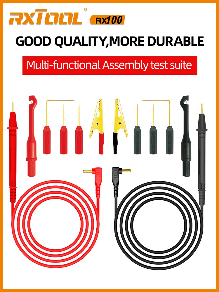 RXTOOL 16 in1 Functional Multimeter Gold Plate Test Probes AC/DC Universal Test Leads Kit Detachable Lines