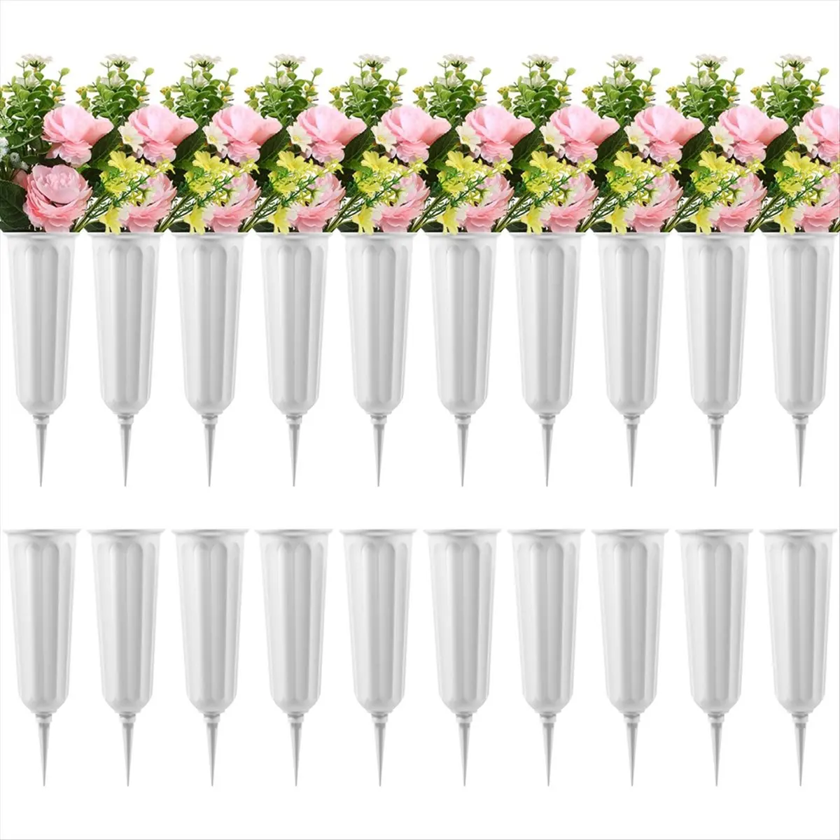 ABPP 20 Pack Cemetery Vases with Spikes,Plastic Vases for Flowers,Grave Decorations for Cemetery,Grave Flower Holder