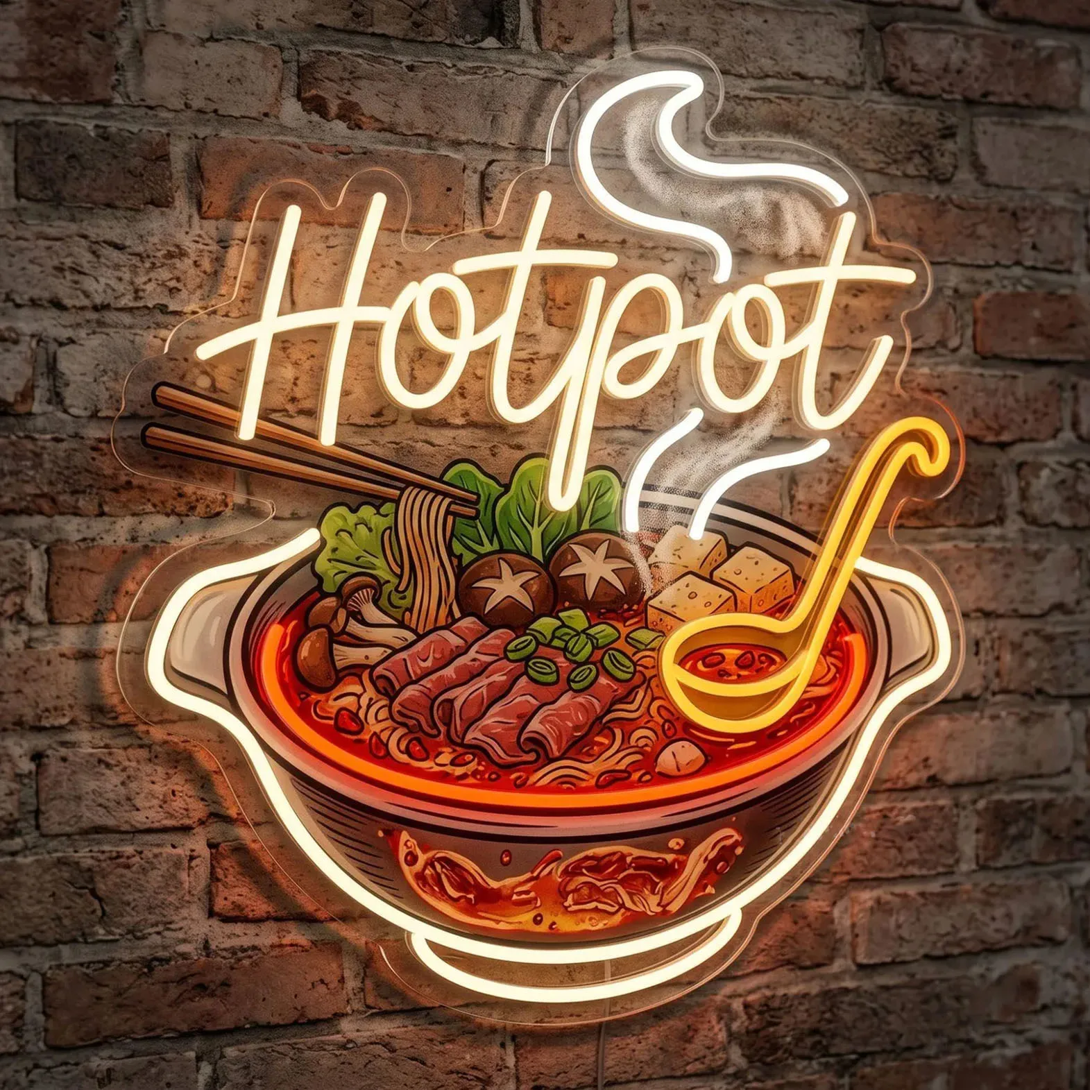Spicy Hotpot Neon Sign,Asian Soup Bowl LED Wall Light For Sushi Bar Kitchen Dining Decor,Hotpot Shop Decor,Hotpot Diner Sign