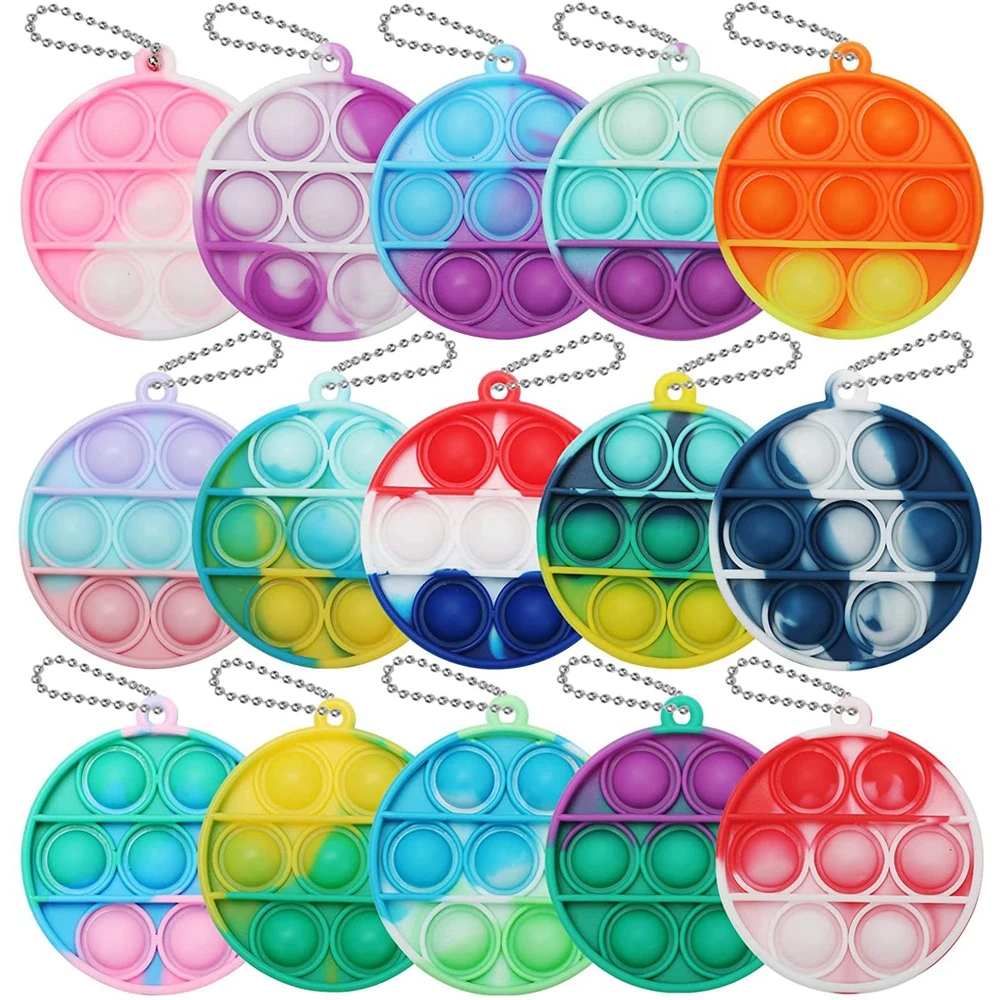 15/30Pcs Random Mini Pop Push Fidget Toys Stress Relief Hand Toys Keychain Bubble Fidget Sensory Toy Party Favor Office Desk Toy