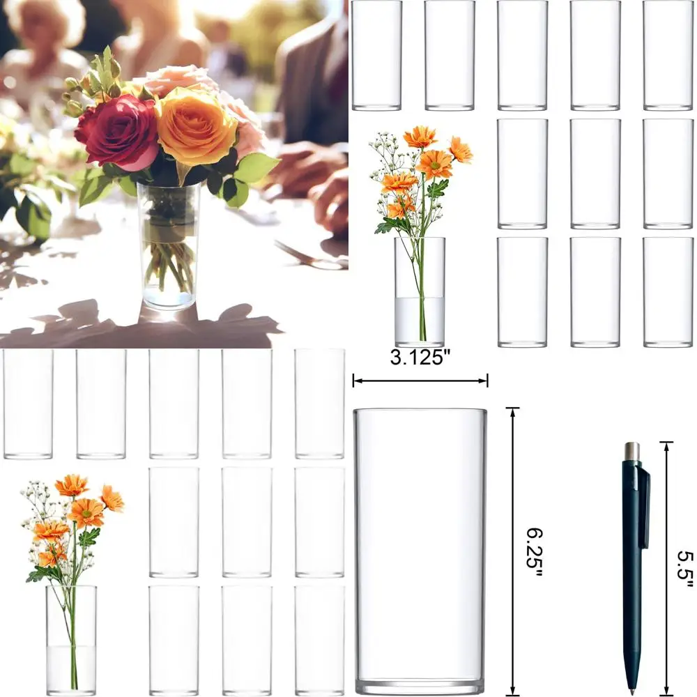 

Набор из 12 акриловых ваз-цилиндров для свадеб, дома и офиса — небьющиеся, 6 высоких