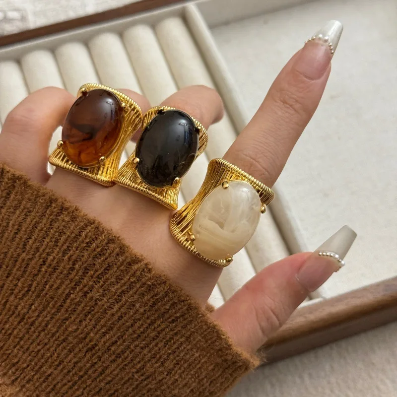 

Винтажное кольцо с тигровым глазом для женщин, эффектное, универсальное, на указательный палец, с ощущением роскоши, открытое, на палец, аксессуар для рук