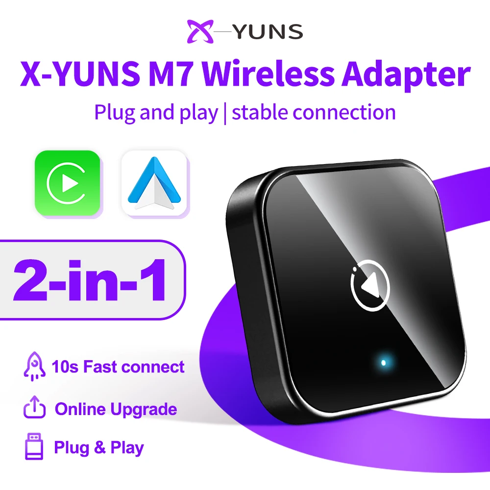X-YUNS NEW 2026 Wireless Carplay Android Auto Adapter 2in1 Smart Mini Box WIFI BT Dongle Auto Connect For Most Vehicle Models