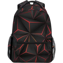 3D Geometric Black Polygon Red Futuristic Large Backpack Personalized Laptop IPad Tablet Travel School Bag with Multiple Pockets