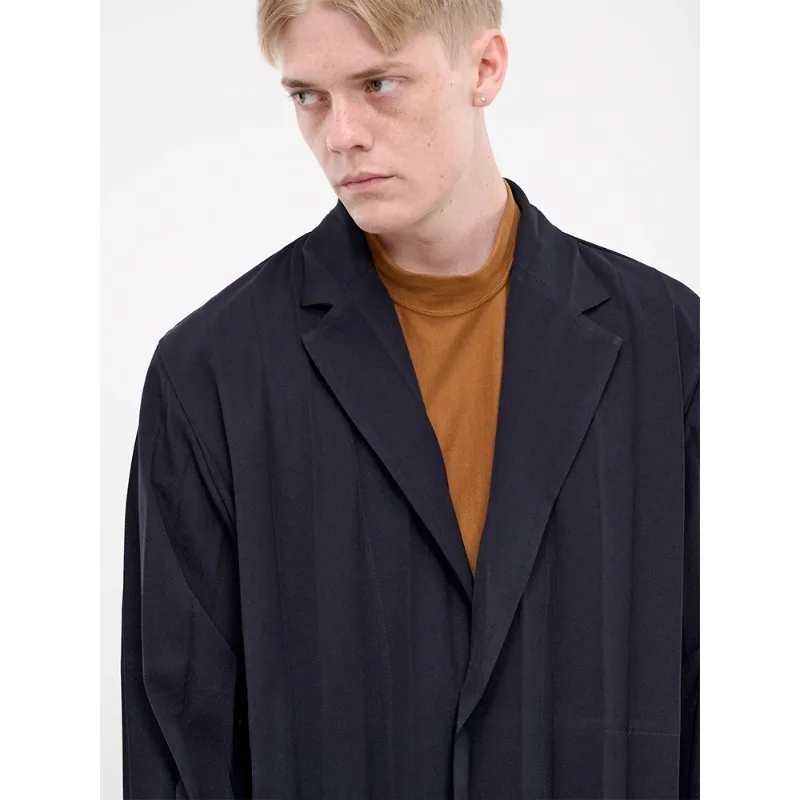 Miyake Men's Minimalist Pleated Casual Suit Lapel Long-sleeved Jacket Jacket Wrinkle-free Business Office Commuter Clothing New