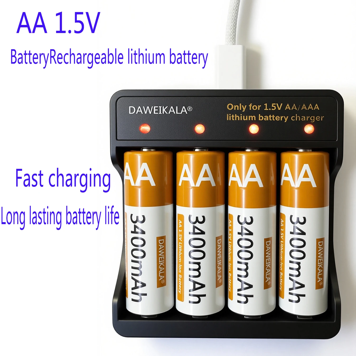 1.5V 3400mAh AA Lithium-ion Rechargeable Battery for remote control mouse small fan Electric toy