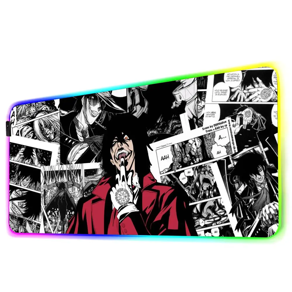 Anime Hellsing Alucard Mouse Pad Gamer Rgb Desk Mat Back Light Led Mousepad Setup accessori da gioco Deskmat Big Mousepad