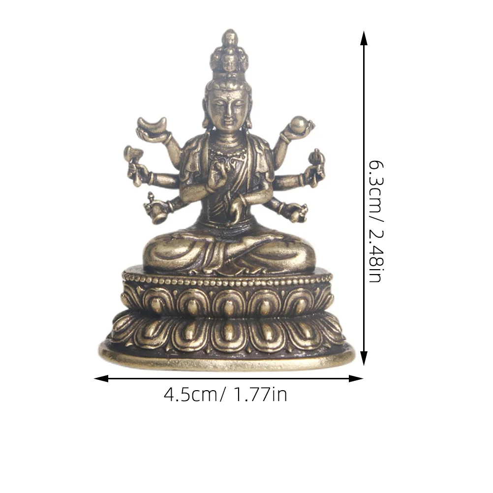 

Brass Guan Yin Figurine Retro Buddha Statue Decor Exquisite Desktop Statues Golden Material Durability Practical Gift Party