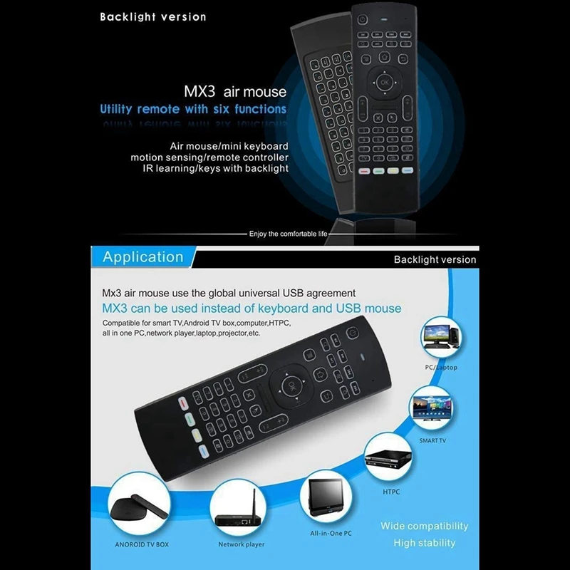 2X MX3 Air Mouse Wireless Keyboard Backlit Smart Remote Control 2.4G RF For X96 Tx3 H96 Android TV Box