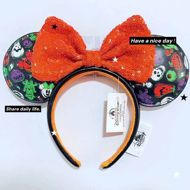 Disney Princess Headband Mickey Ear Rapunzel Sequin Bow Hair Hoop Birthday Gift Girl Accessories Halloween Gift Christmas Jack image 3