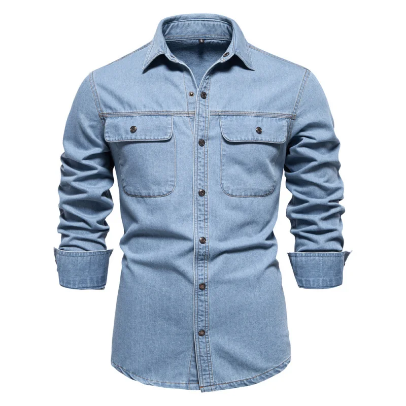 

Autumn New High-Quality Men's Washed Denim Shirt Men's Casual Cotton Long Sleeve Shirt