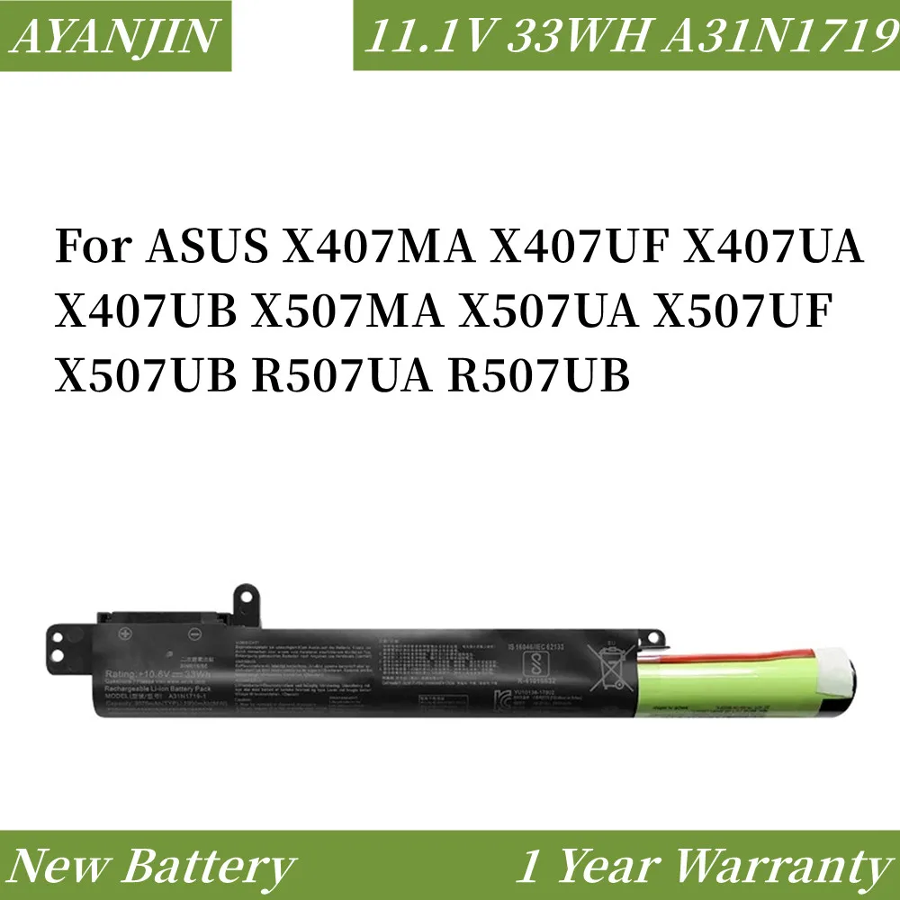 A31N1719 11.1V 33WH/3000mAh Laptop Battery for ASUS X407MA X407UF X407UA X407UB X507MA X507UA X507UF X507UB R507UA R507UB