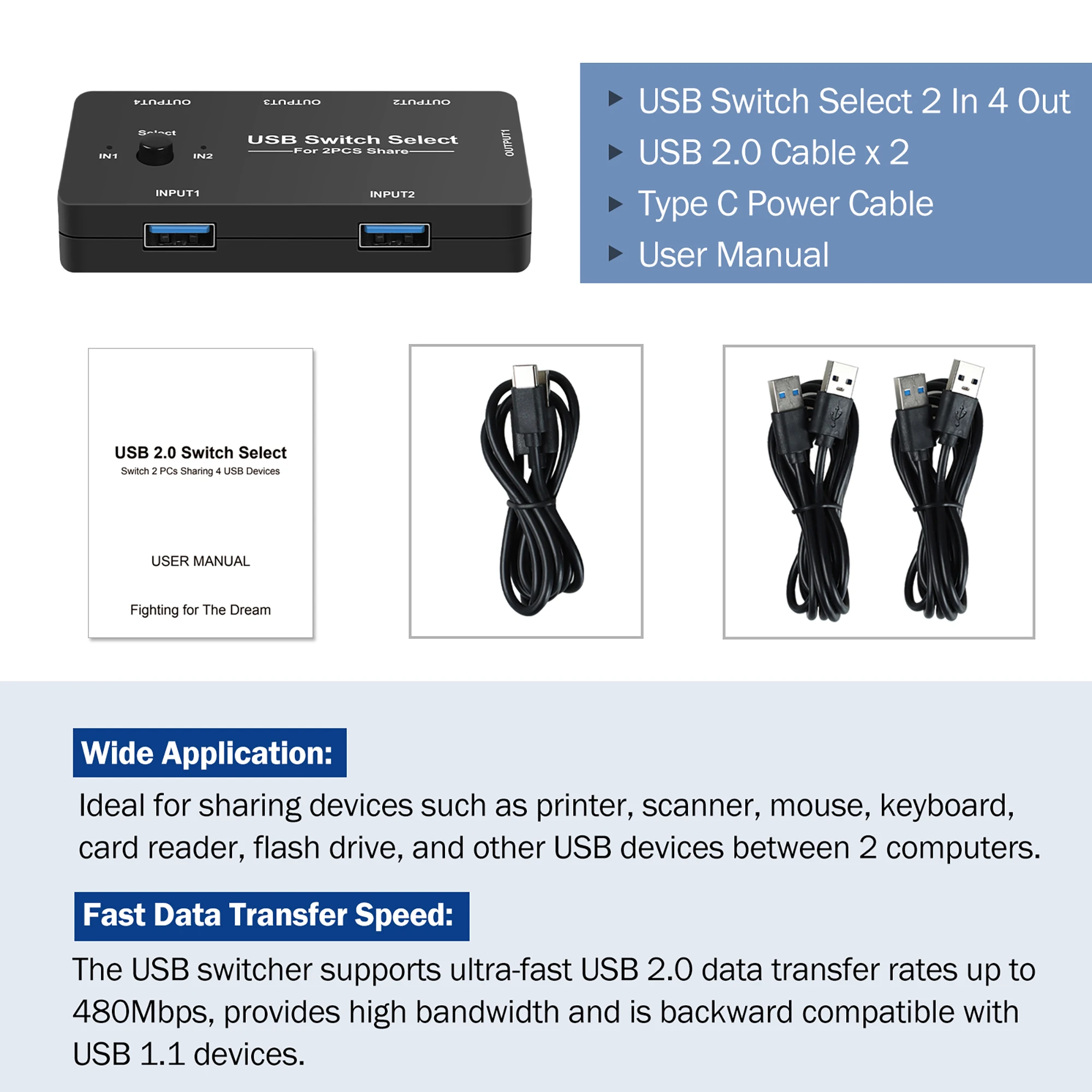 مفتاح USB - مفتاح USB 2.0 اثنان في أربعة خارجي
