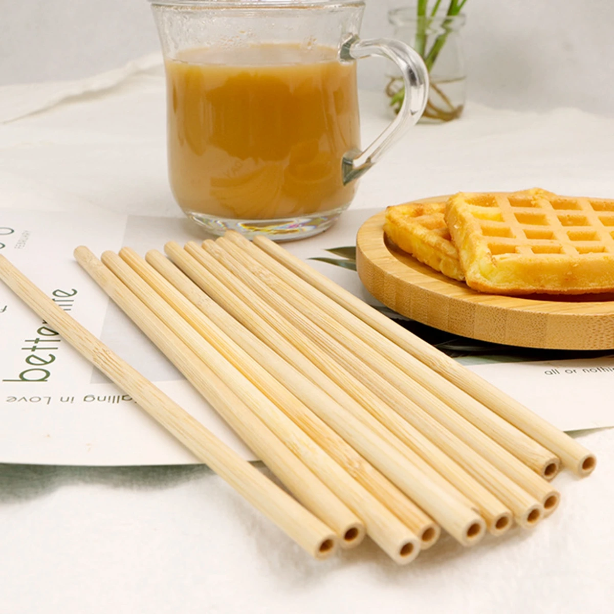 10Pcs Natural Bamboo Straw Reusable Drinking Straws with Case Biodegradable Eco-friendly Bamboo Straws for Cocktail Bar Drinks