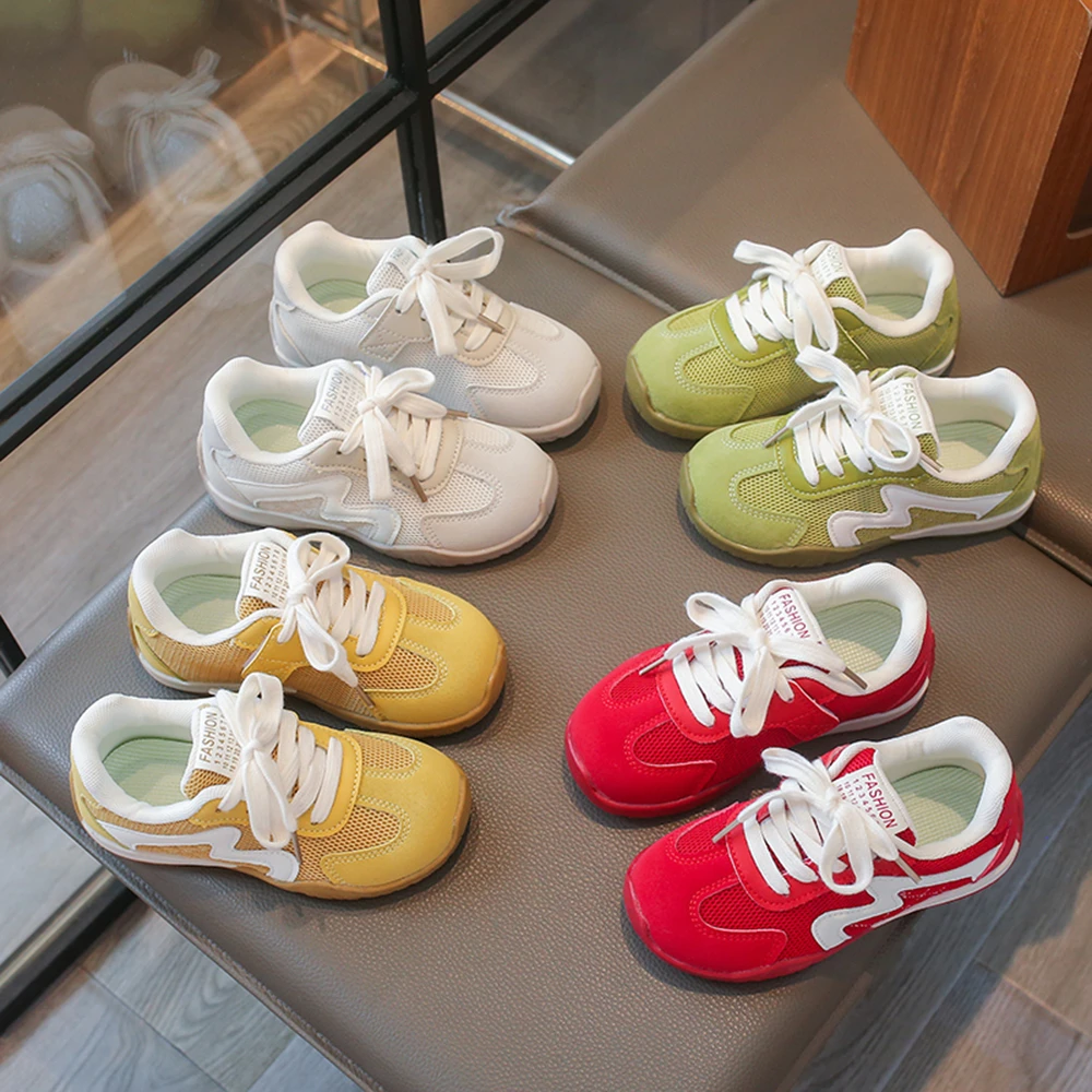 Toddler Mesh Retro Sneakers, 4 Colors Block Breathable Kids Trainers Non Slip Gum Sole Boys Girls Vintage Walking Casual Shoes