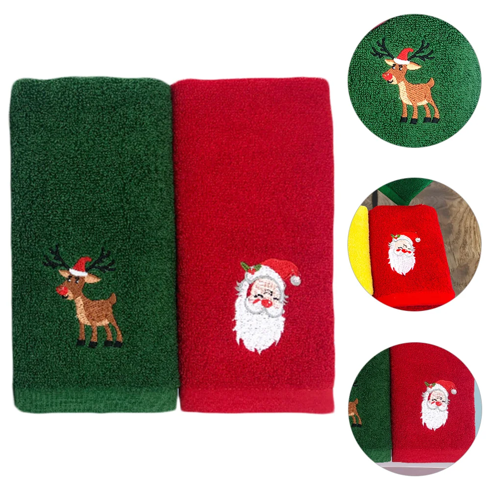 2 Pcs Christmas Towel Holiday Socks Soap Dispenser Outdoor Decor Cotton Facial Cleaning Cloth Gifts Xmas Face Dish Towels