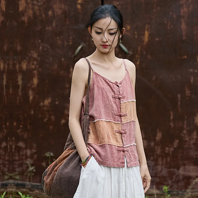 Sleeveless T-shirts  Vintage Clothes Blouses and Shirts Oversized T-shirt Women Clothes Women's Blouse Cotton and Ramie