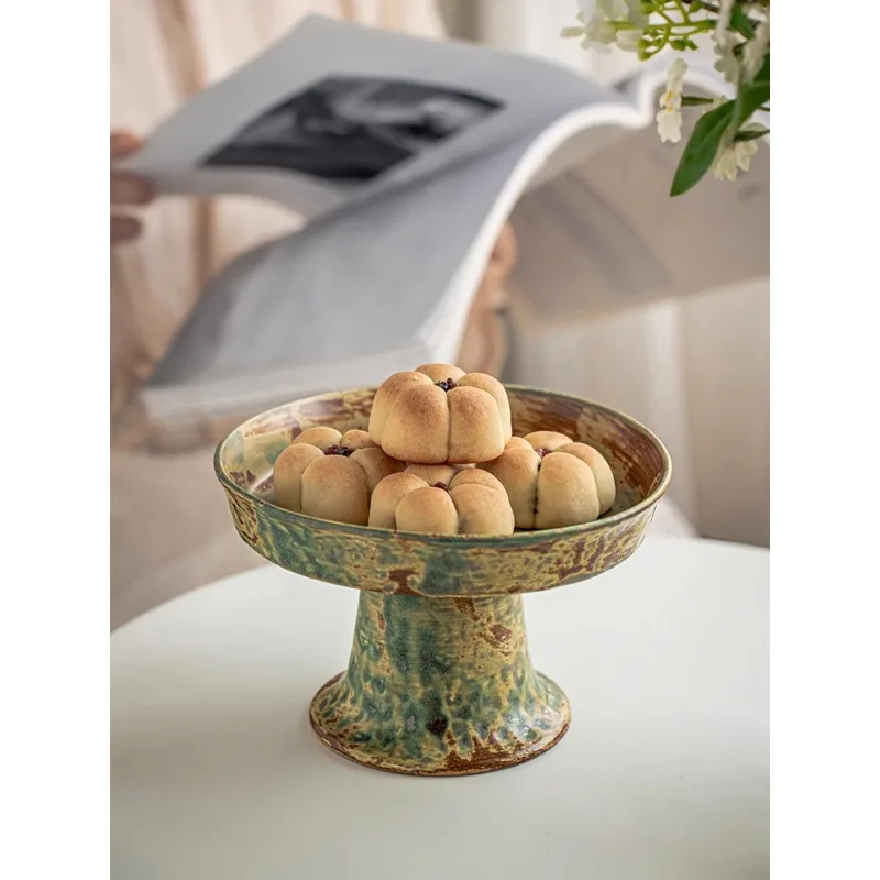 

Ретро и ностальгическая высокая тарелка с фруктами, кулинария чая в духовке, десертная тарелка, грубая керамическая тарелка для закусок