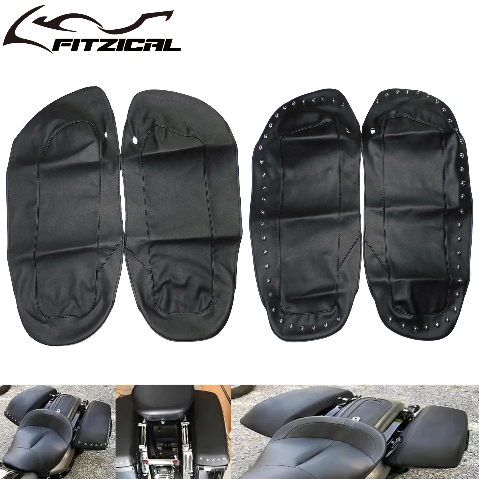 2xMotorcycle Premium Saddle Bag Lid Covers Leather For Harley Touring Road King Road Glide Street Glide Ultra Classic 2014-2023