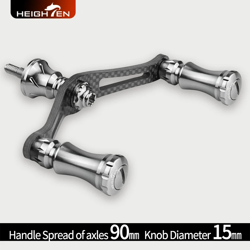 HIGHTEN Spinning Reel Dual Handle 90mm Axle Distance Carbon Fiber Material with Aluminum Alloy 15mm Diameter Knob Fits DAIWA and