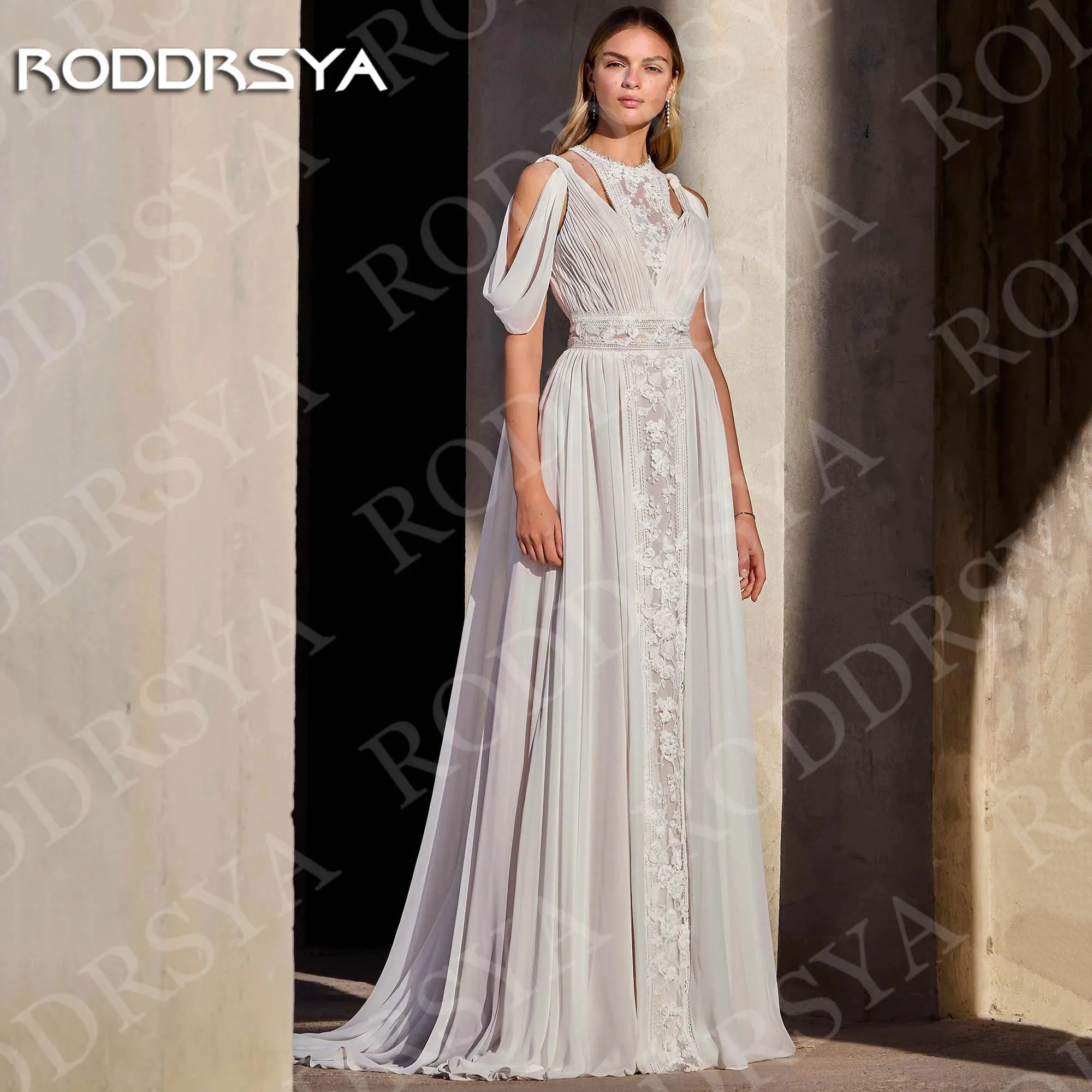 RODDRSYA Bohemian A Line Wedding Dress Lace Chiffon Appliques Elegant Off Shoulder Bridal Gown Long Customized robe de mariée