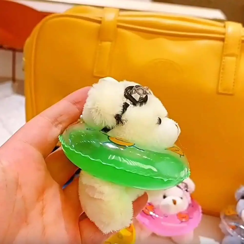 PVC Swimming Bear Keychain Cartoon Transparent Goggles Animal Pendant Duck Printed Korean Style Plush Bear Key Ring Backpack