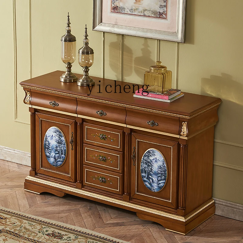 

ZYA new Chinese-style entrance cabinet foyer custom-painted classical decorative cabinet solid wood dining side white