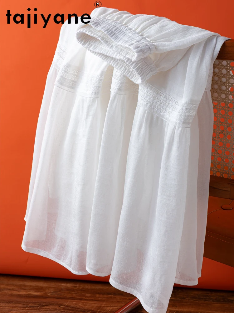 TAJIYANE 50% Linen + 50% Mulberry Silk Skirt Elegant White Long Skirts A-line Summer Skirt Woman Clothing 2026 faldas largas