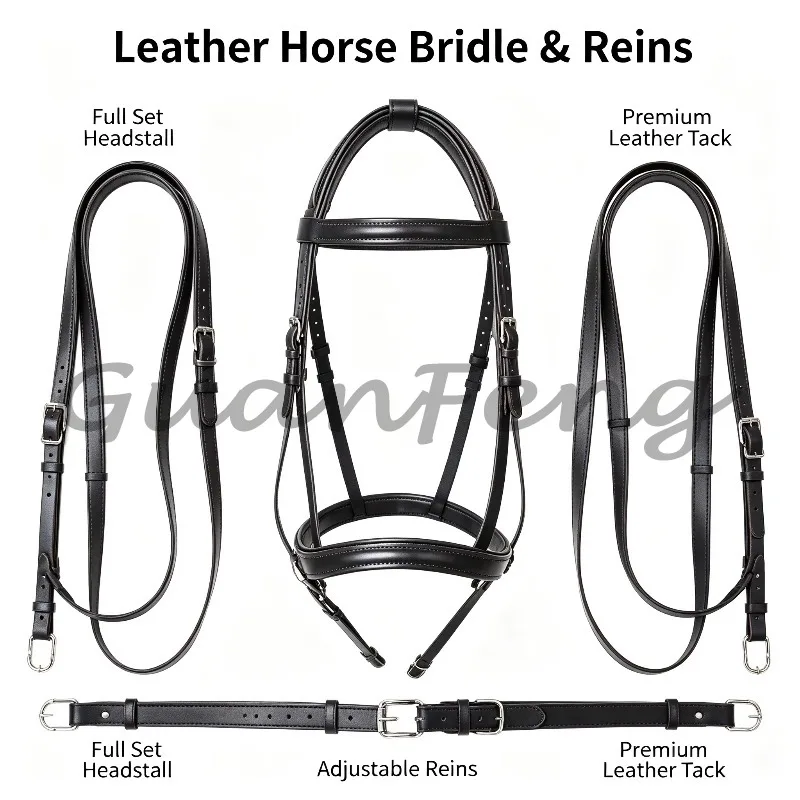 Cowhide Water Leather Anti-Skid Reins Set Equestrian Accessories