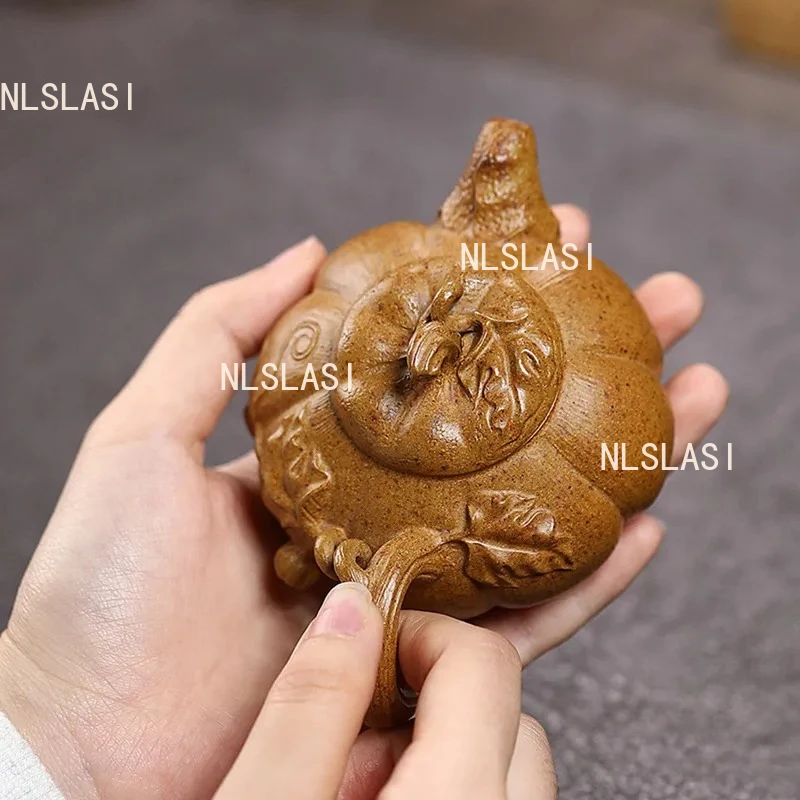 

Чайник из фиолетовой глины (130 мл) в форме тыквы, китайский, малый, для домашнего чаепития Кунг-фу, элитный подарок, с внутренним шариковым фильтром