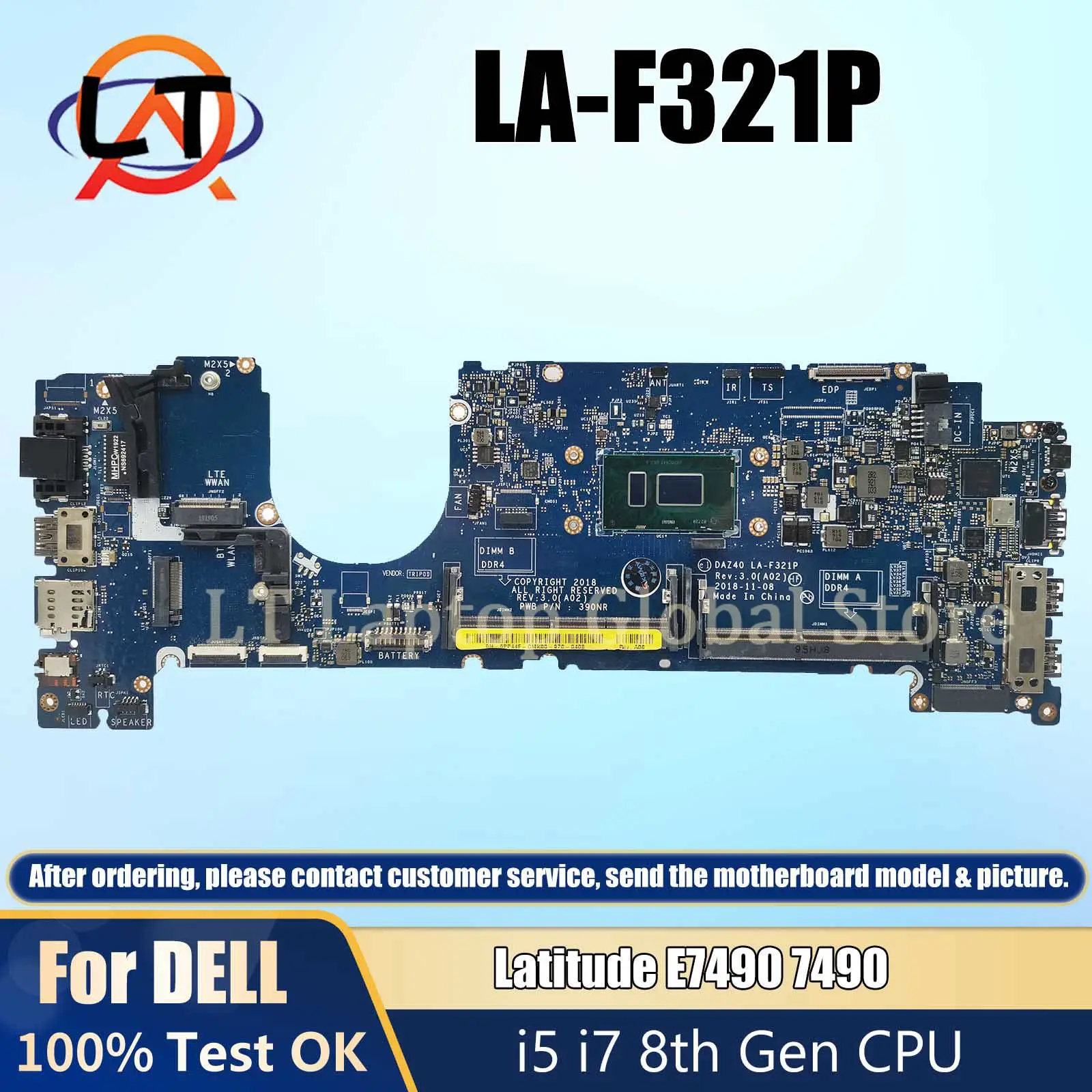 

LA-F321P Mainboard For Dell Latitude E7490 7490 Notebook 0PP44F 0V05J5 03MK2N 02766V Laptop Motherboard i5 i7 8th Gen CPU