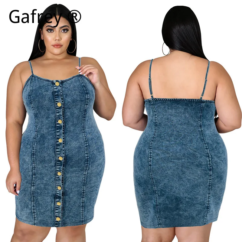 

Plus Size Women Sleeveless Denim Slip Dress Casual Spaghetti Strap Mini Dress Fashion Streetwear Soft Jean Dress Outfits
