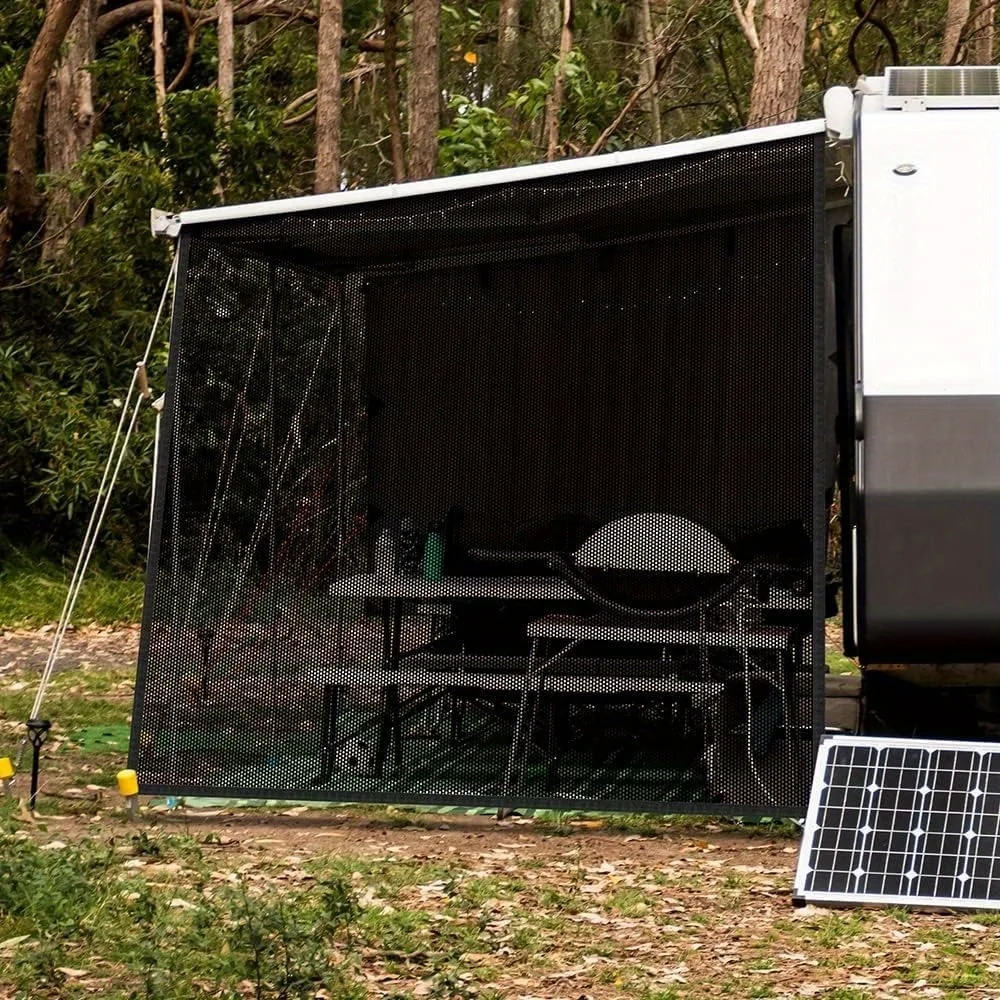 RV Awning Screen with Zipper for Trailer Camper, UV Blocker Completed Kits. mesh Camper Sun shadeTrailer Awning Shade Screen