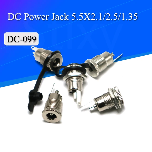 2szt DC-099 5.5mm x 2.1mm 2.5mm 1.3 DC Power Jack Socket DC099 Female Panel Mount Connector Metal 5.5*2.1 5.5*2.5