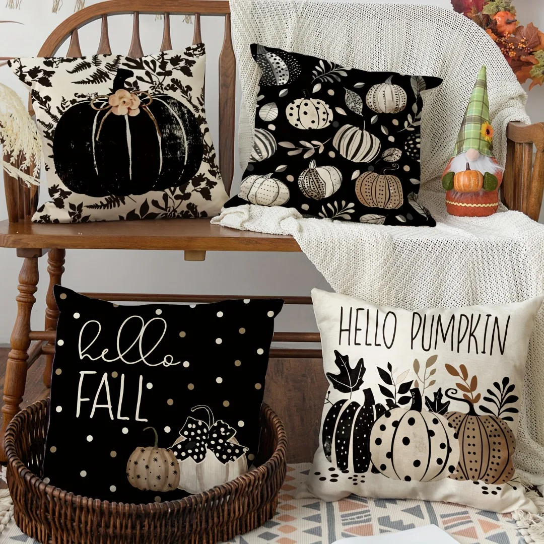 4Pcs Halloween Linen Cushion Cover Trick or Treat Theme Pillowcase Gothic Pumpkin Pillow Cover Halloween Party Decoration 2025